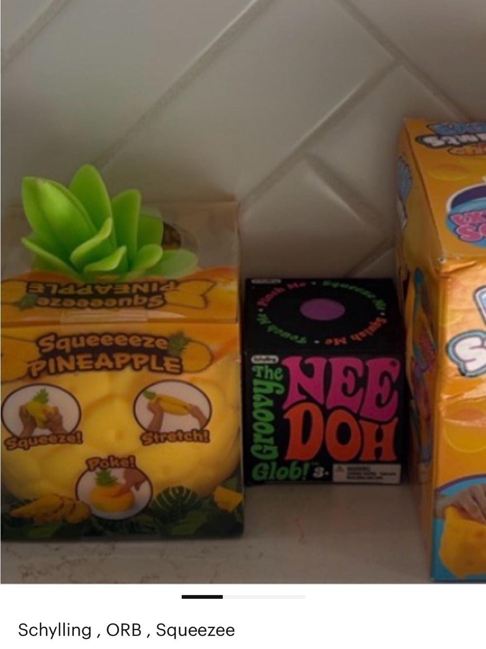 Squeezee Pineapple Sensory Squishy Toy & Needoh Groovy Glob Pink.